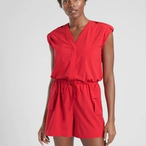 Athleta Hibiscus Red Romper Semi Fitted Cargo Shorts